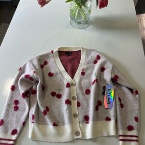 Cherry Patterned Sweater - Cream and Red